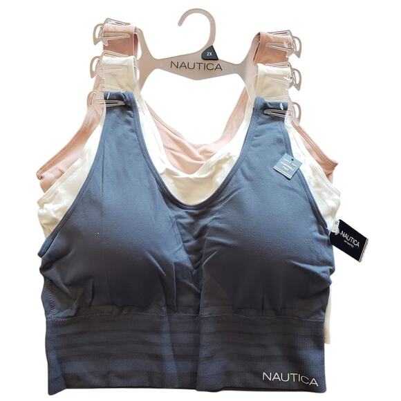 Nautica NWT T-Shirt Bras 3 pack Super Soft Removable Pads‎ Long line 2X - Picture 1 of 7